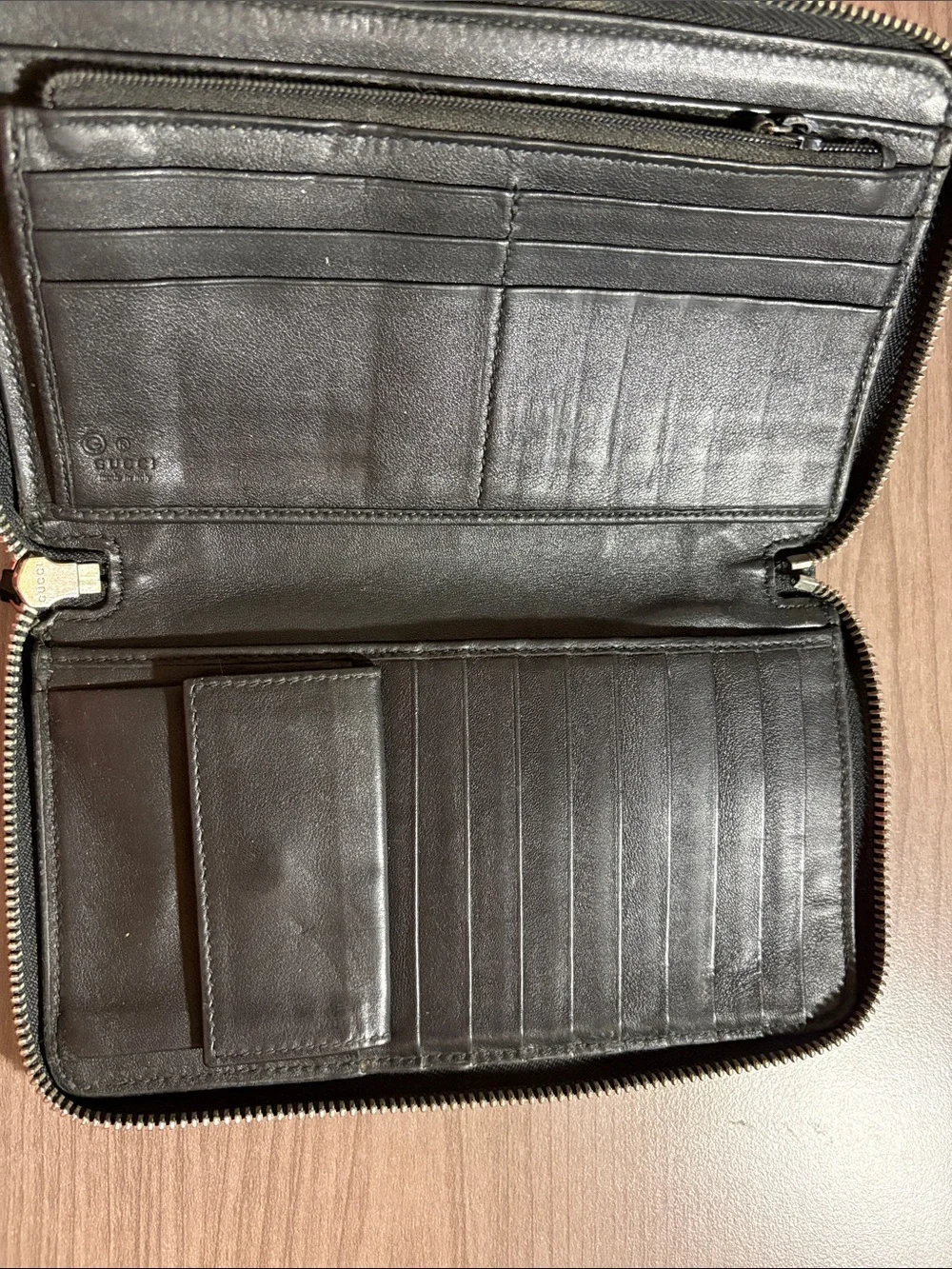 Gucci Micro GG Guccissima black Embossed Leather Large Wallet Zippy Authentic